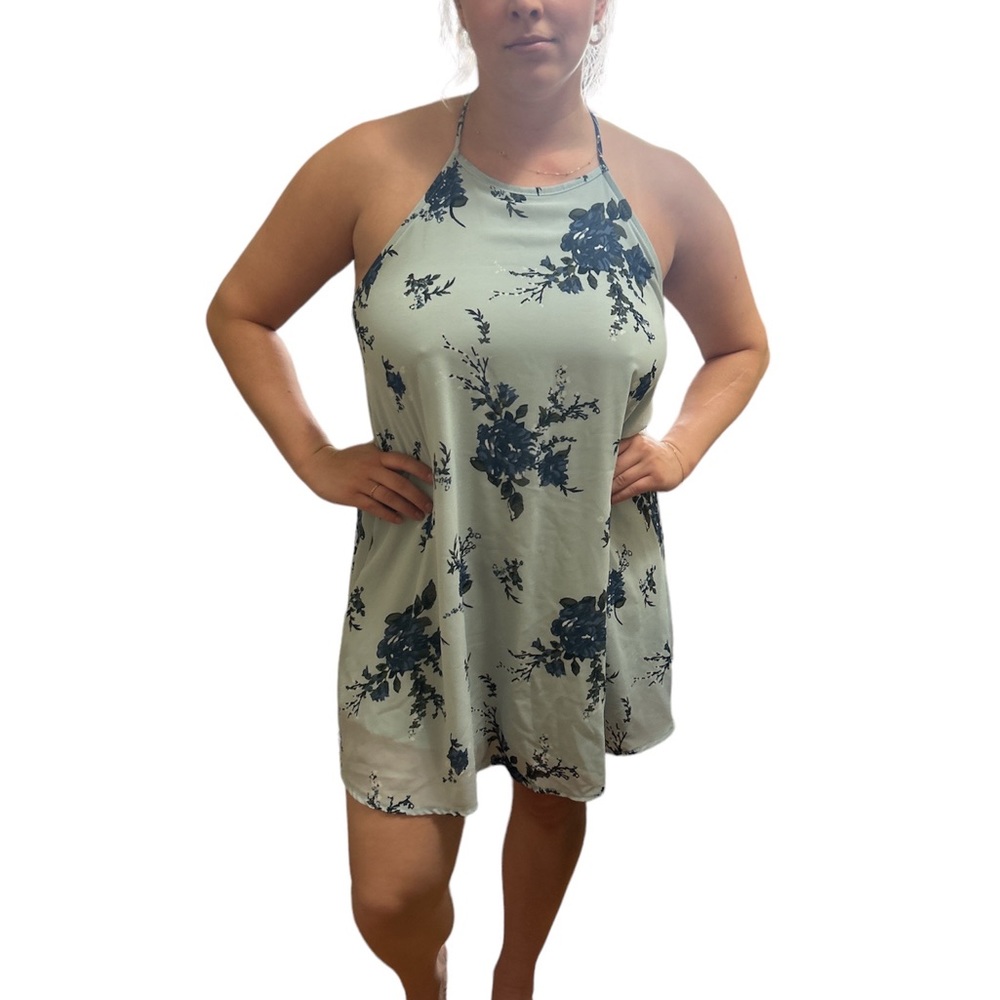 🧺 Bohemian. Floral A line blue dress size L.